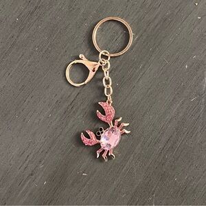 Crab Allover Light Pink Rhinestone 4" Gold Bag Purse Charm Keychain Mermaid